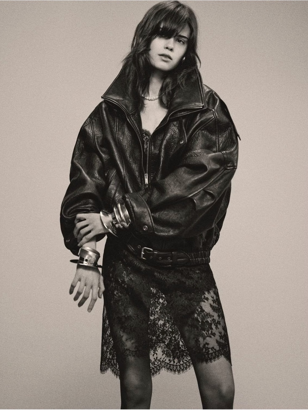 Women's Saint Laurent Black Leather Bomber Jacket - Classic Oversized